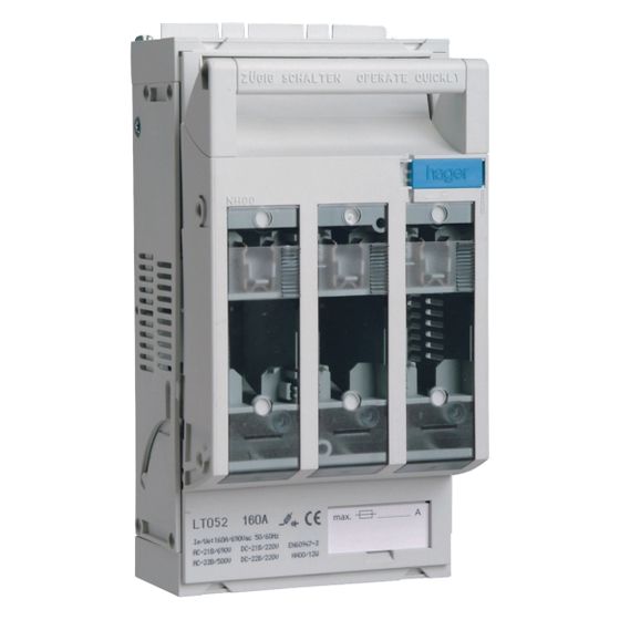 hager Sicherungslasttrennschalter LT NH00 160A, Schraubanschluss M8, Hutschiene