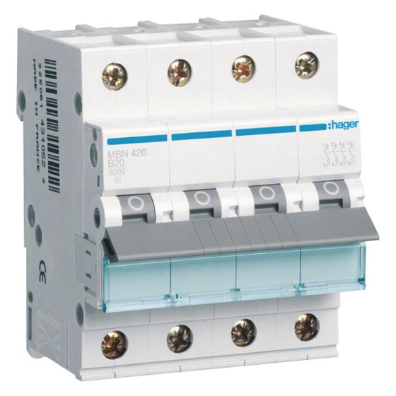 hager Leitungsschutzschalter 4 polig 6kA B-Charakteristik 20A 4 Module