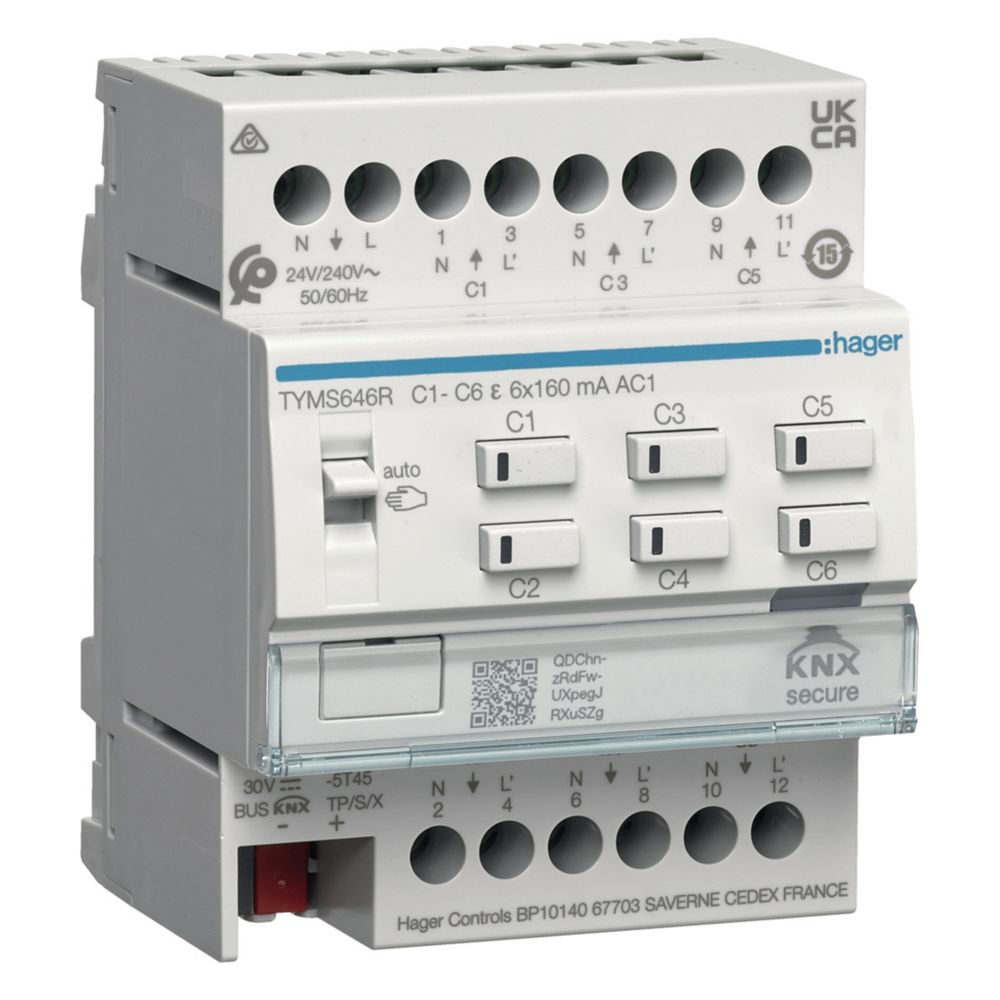 hager Heizungsaktor 6fach KNX Secure, mit Regler für 24/230V Stellantriebe, Triac... HAGER-TYMS646R 3250610050118 (Abb. 1)