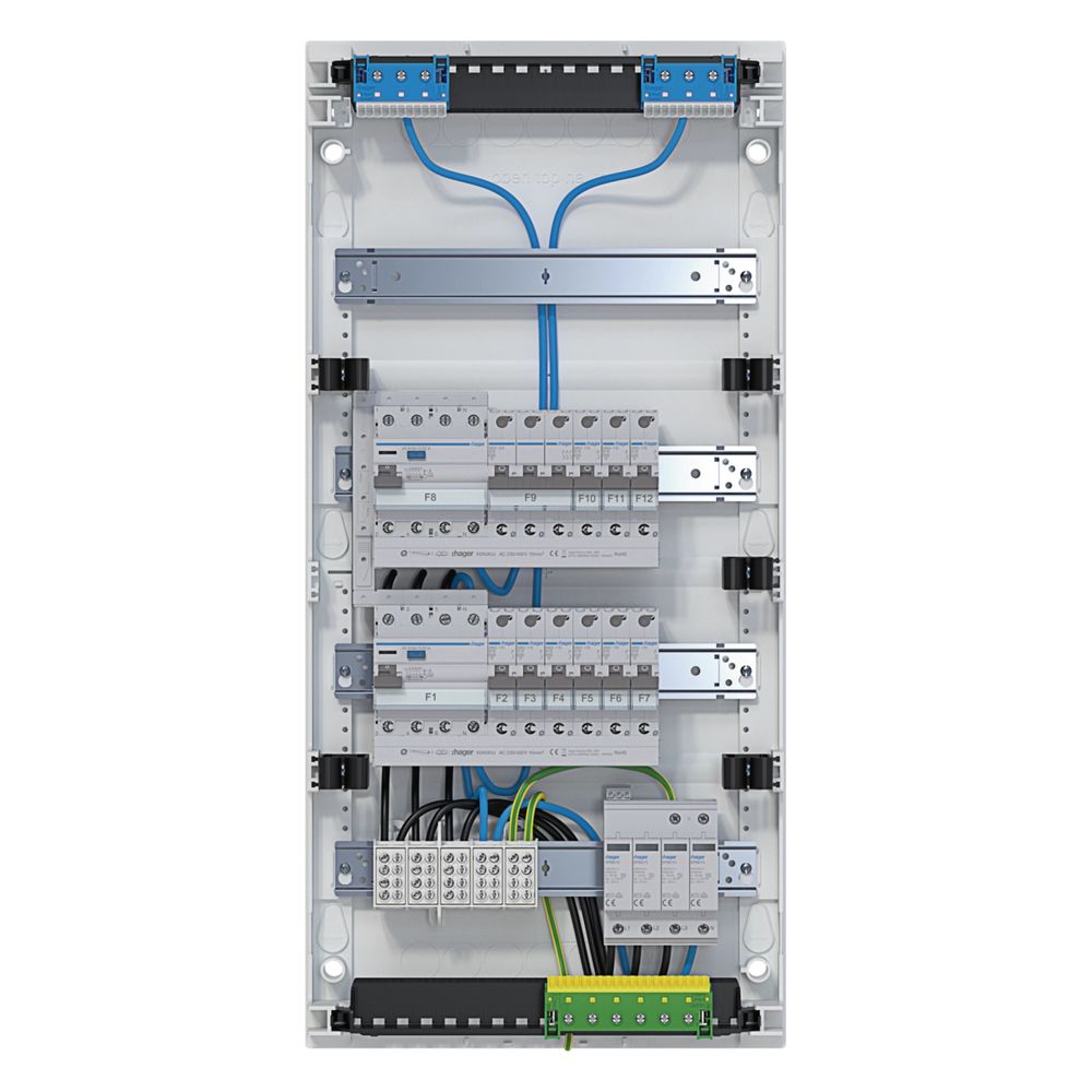 hager Kleinv.,volta,APV,4x12PLE,IP30,bestückt u. verdrahtet,2 FI-Kreise,Übersp.ableit... HAGER-VA48BV1 3250619925981 (Abb. 1)