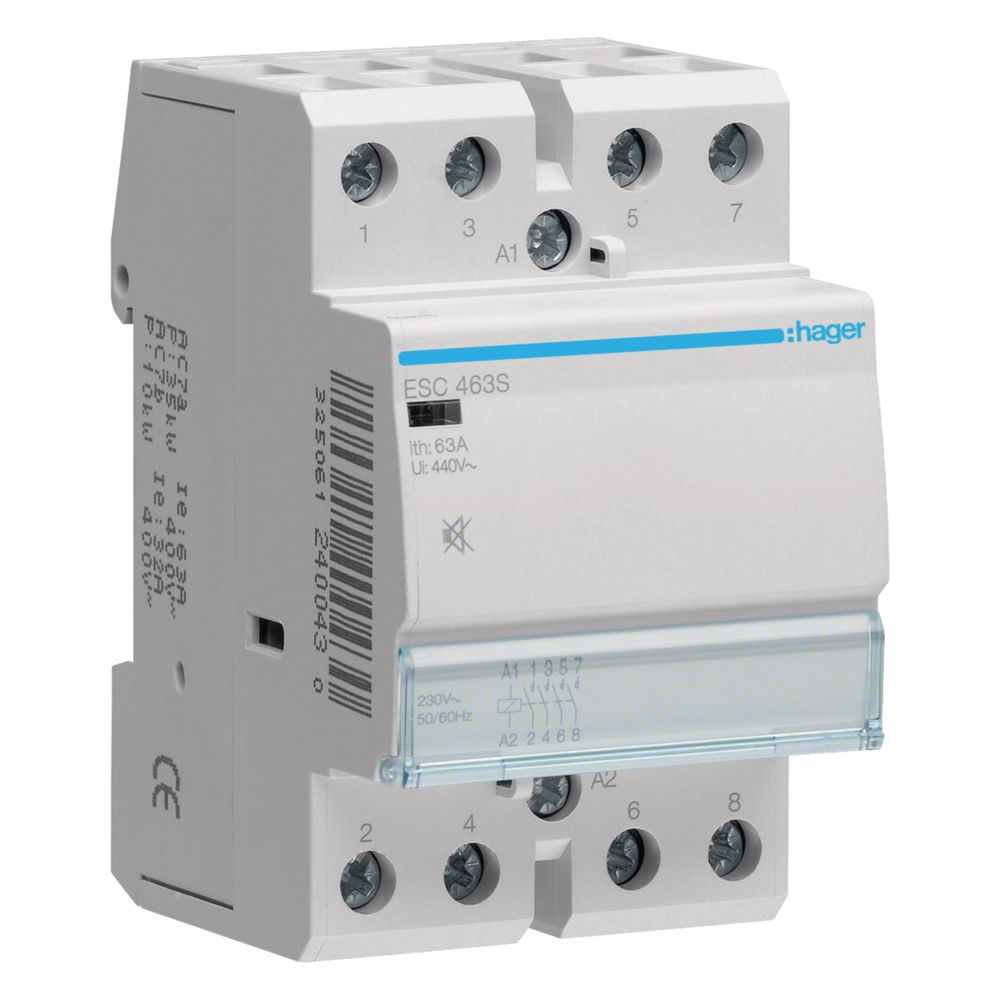 hager Brummfreies Schütz / Schaltschütz, 63A, 4S, 230V AC... HAGER-ESC463S 3250612400430 (Abb. 1)