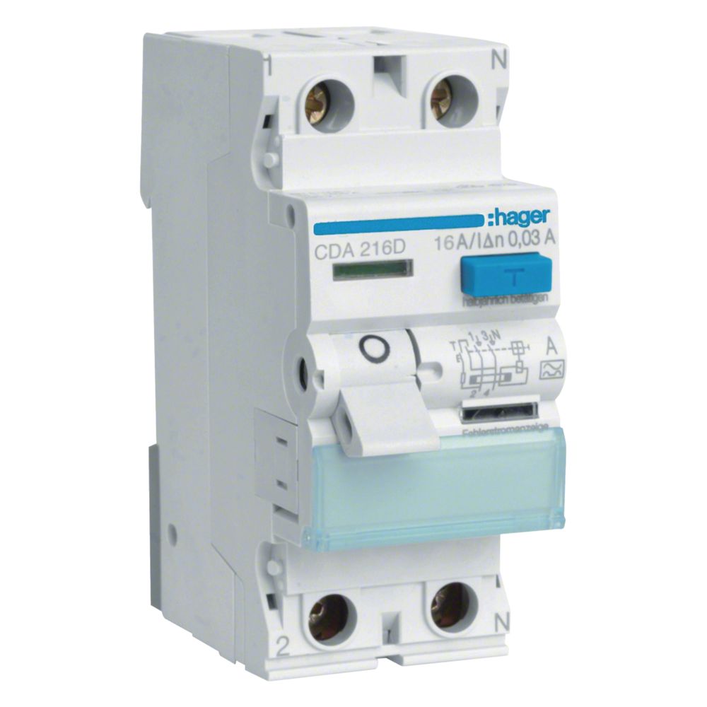 hager Fehlerstromschutzschalter 2 polig 6kA 16A 30mA Typ A... HAGER-CDA216D 3250611610021 (Abb. 1)