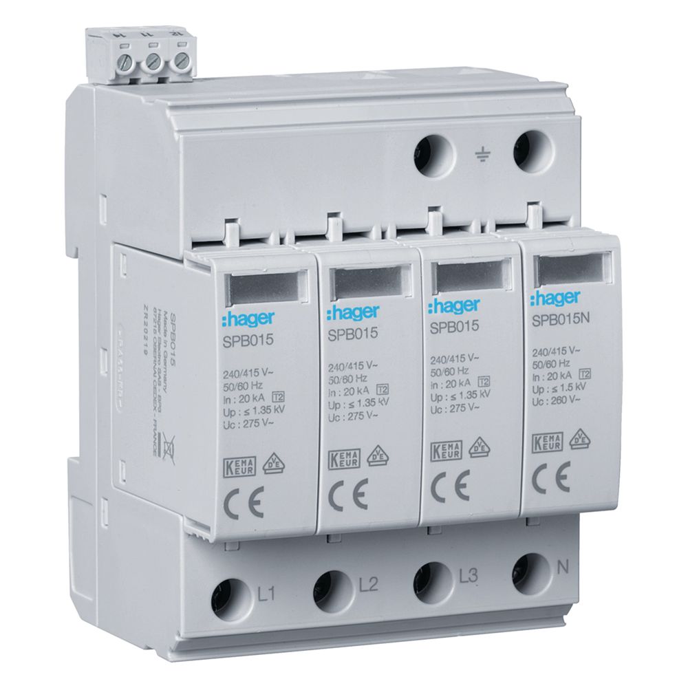 hager Überspannungsableiter Typ2 4P 40kA TT/TNS mit Defektanzeige + Fernmeldefunktion... HAGER-SPB415 3250615514905 (Abb. 1)