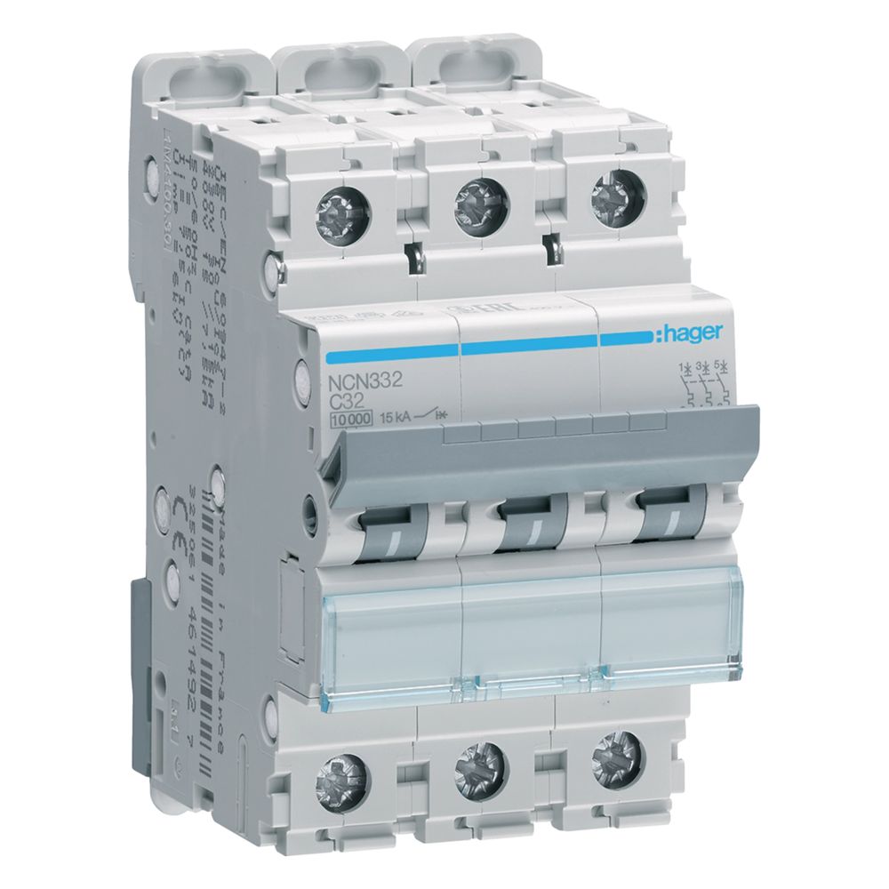 hager Leitungsschutzschalter 3 polig 10kA/15kA C-32A 3M... HAGER-NCN332 3250614614958 (Abb. 1)