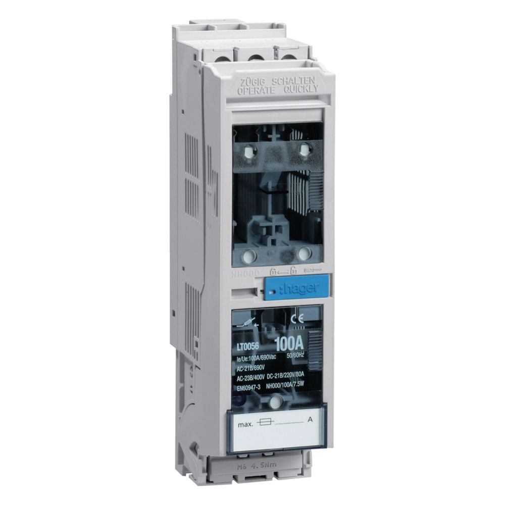 hager Sicherungslasttrennschalter / NH Lasttrennschalter NH000 3-polig 3x100A SS 60mm... HAGER-LT0056 3250614200618 (Abb. 1)