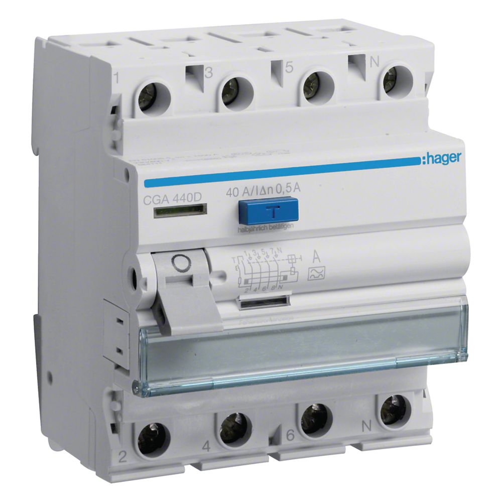 hager Fehlerstromschutzschalter 4 polig 6kA 40A 500mA Typ A... HAGER-CGA440D 3250611610250 (Abb. 1)