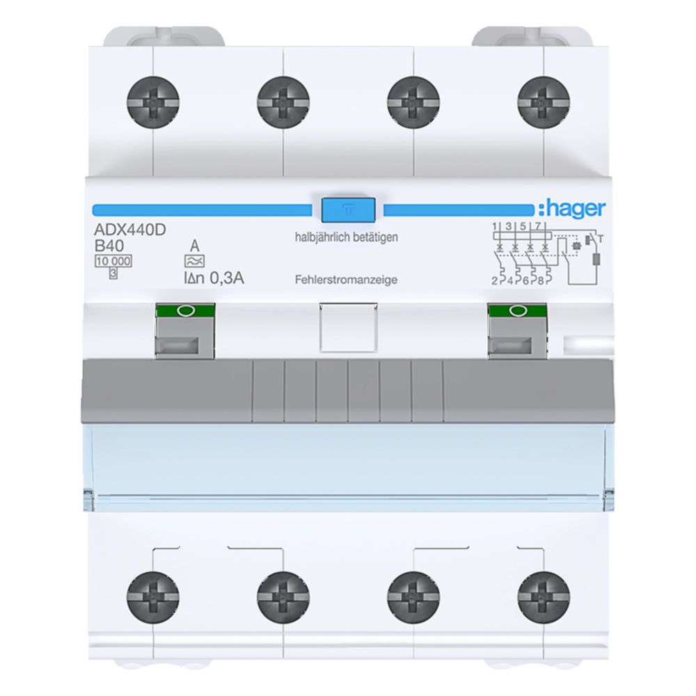 hager Fehlerstrom-Leitungsschutzschalter 4P 10kA B-40A 30mA Typ A... HAGER-ADX440D 3250611017004 (Abb. 3)
