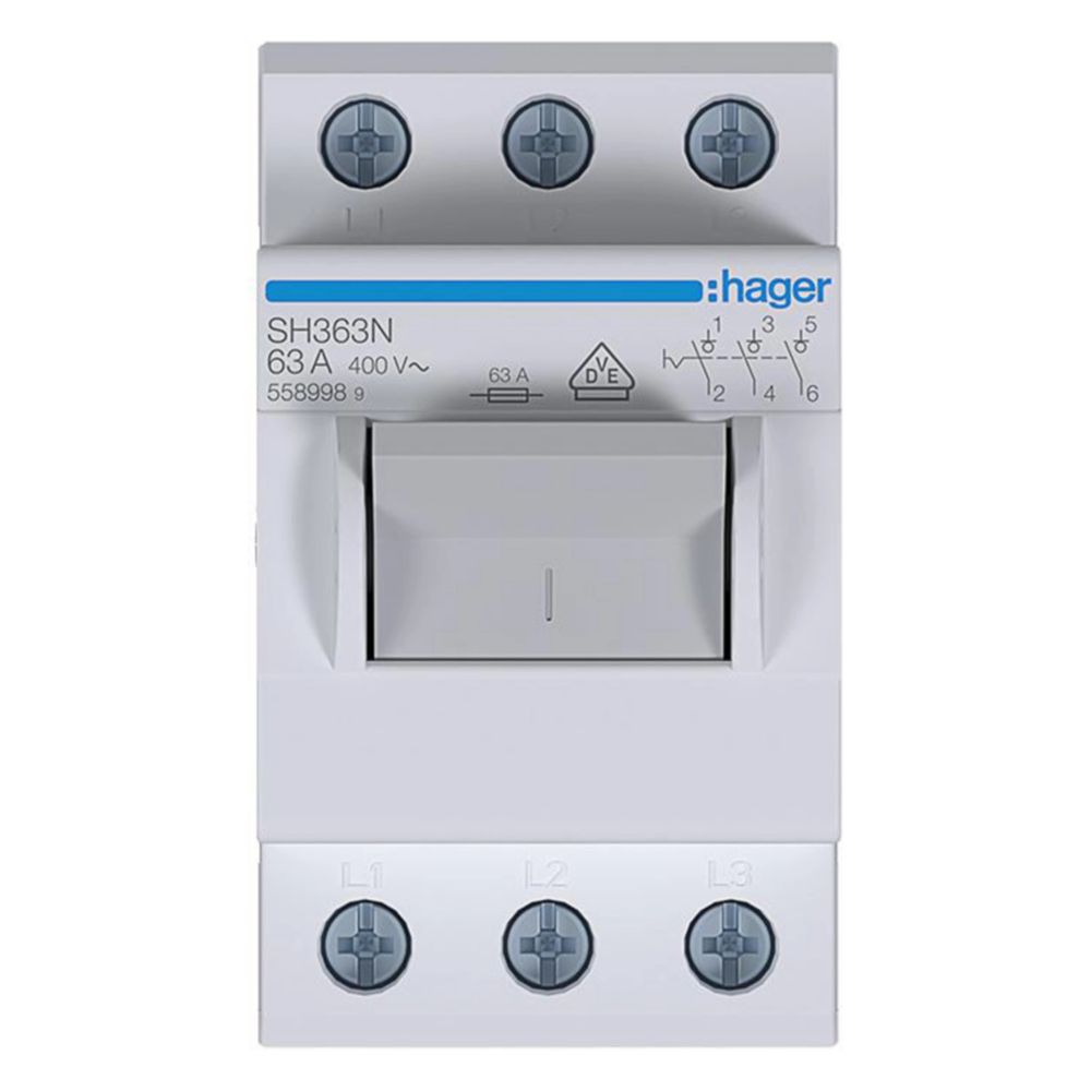 hager Kompaktschalter, Ausschalter, 63A, 3 Schließer, 400V AC, 2.5 PLE... HAGER-SH363N 3250615589989 (Abb. 2)