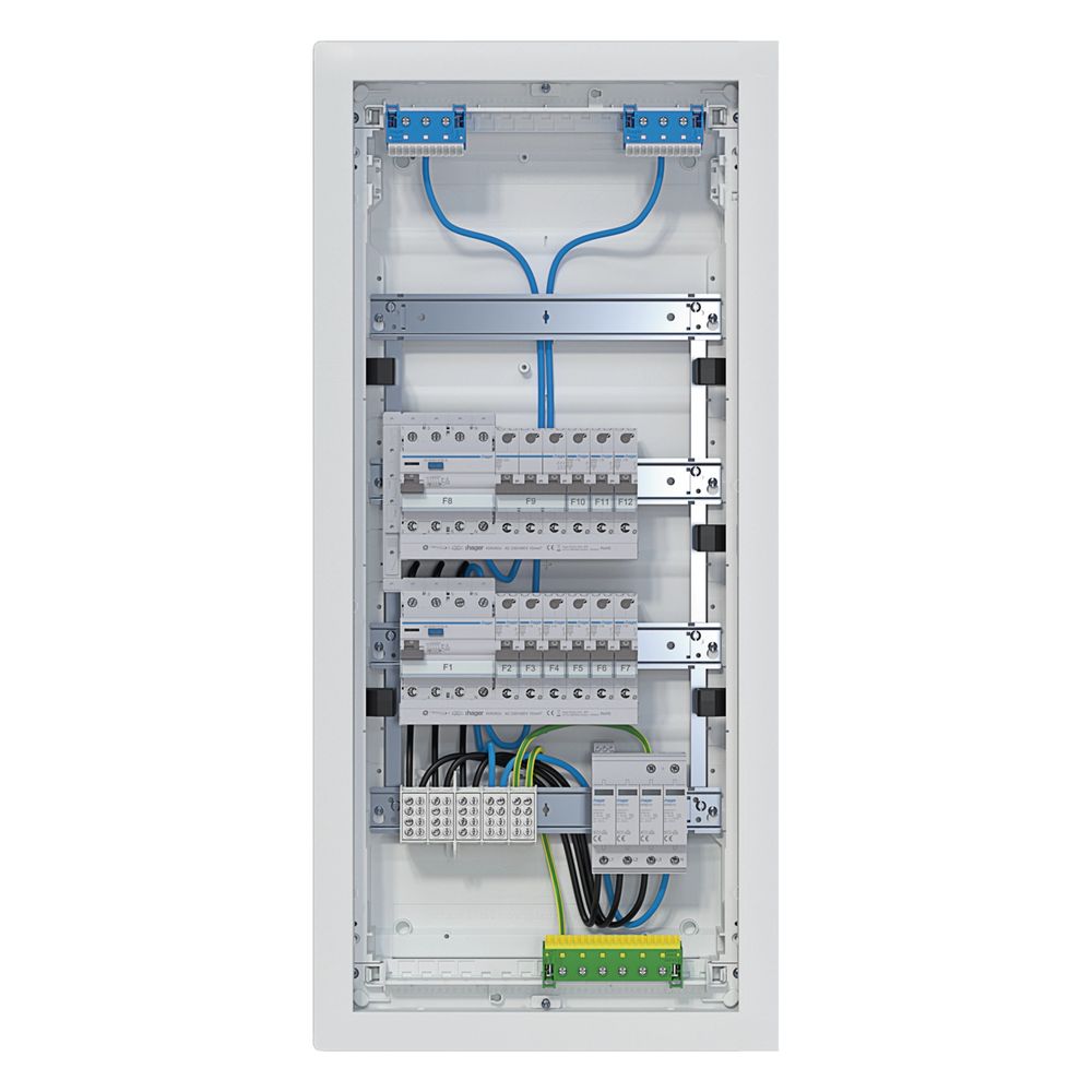 hager Kleinv.,volta,HWV,4x12PLE,IP30,bestückt u. verdrahtet,2 FI-Kreise,Übersp.ableit... HAGER-VH48BV1 3250619926001 (Abb. 1)