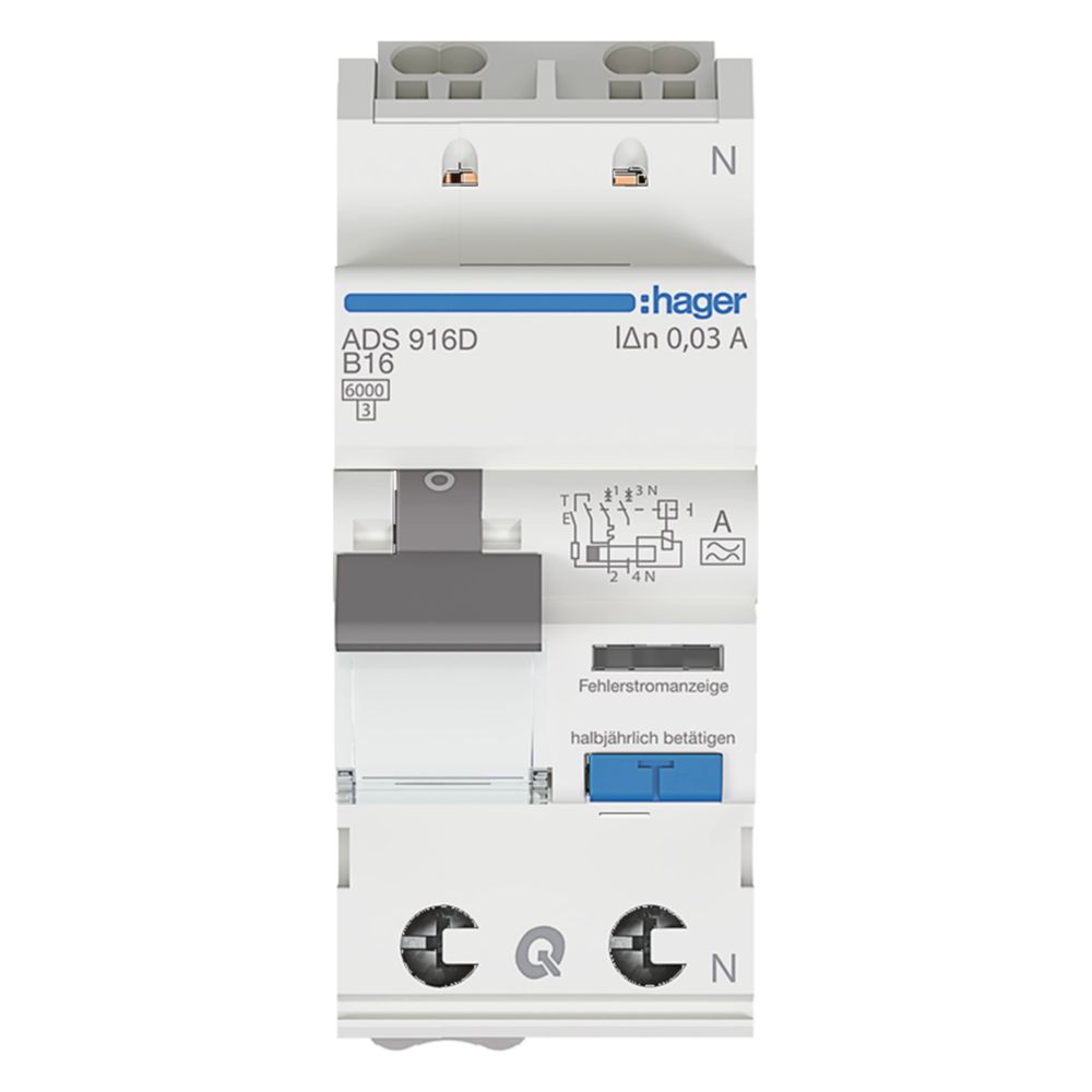 hager Fehlerstrom-Leitungsschutzschalter, FI/LS-Schalter, 1P+N 6kA B-16A 30mA Typ A... HAGER-ADS916D 3250611068143 (Abb. 3)