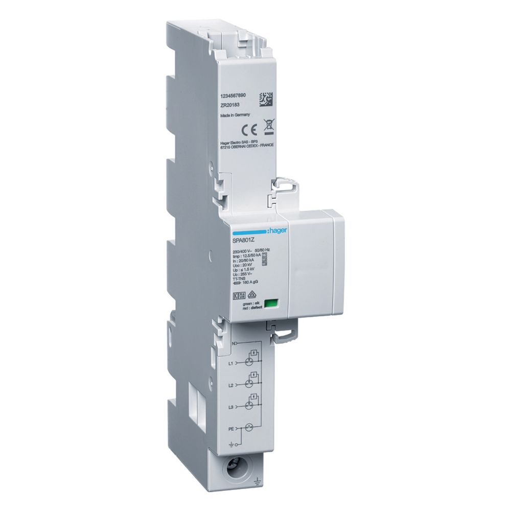 hager Kombiableiter T1+T2+T3 4P Iimp 12,5kA TT/TNS, Blitzstrom-/Überspannungsschutz... HAGER-SPA801Z 3250615515018 (Abb. 1)