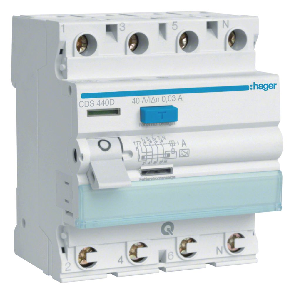 hager Fehlerstromschutzschalter, FI-Schutzschalter 4-polig 6kA 40A 30mA Typ A... HAGER-CDS440D 3250611610861 (Abb. 1)
