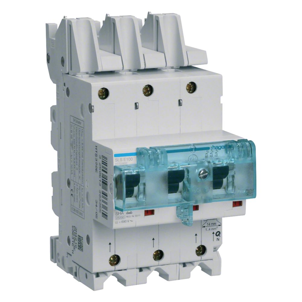 hager SLS-Schalter 3-polig E-Charakteristik 100A für Sammelschiene QuickConnect... HAGER-HTS390E 3250613304522 (Abb. 1)
