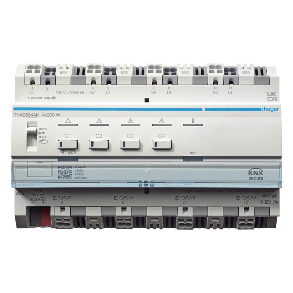 hager Universal-Dimmaktor 4-fach KNX Secure, 4x300W, ESL/LED, kombinierbar... HAGER-TYAS664AN 3250610050255 (Abb. 2)