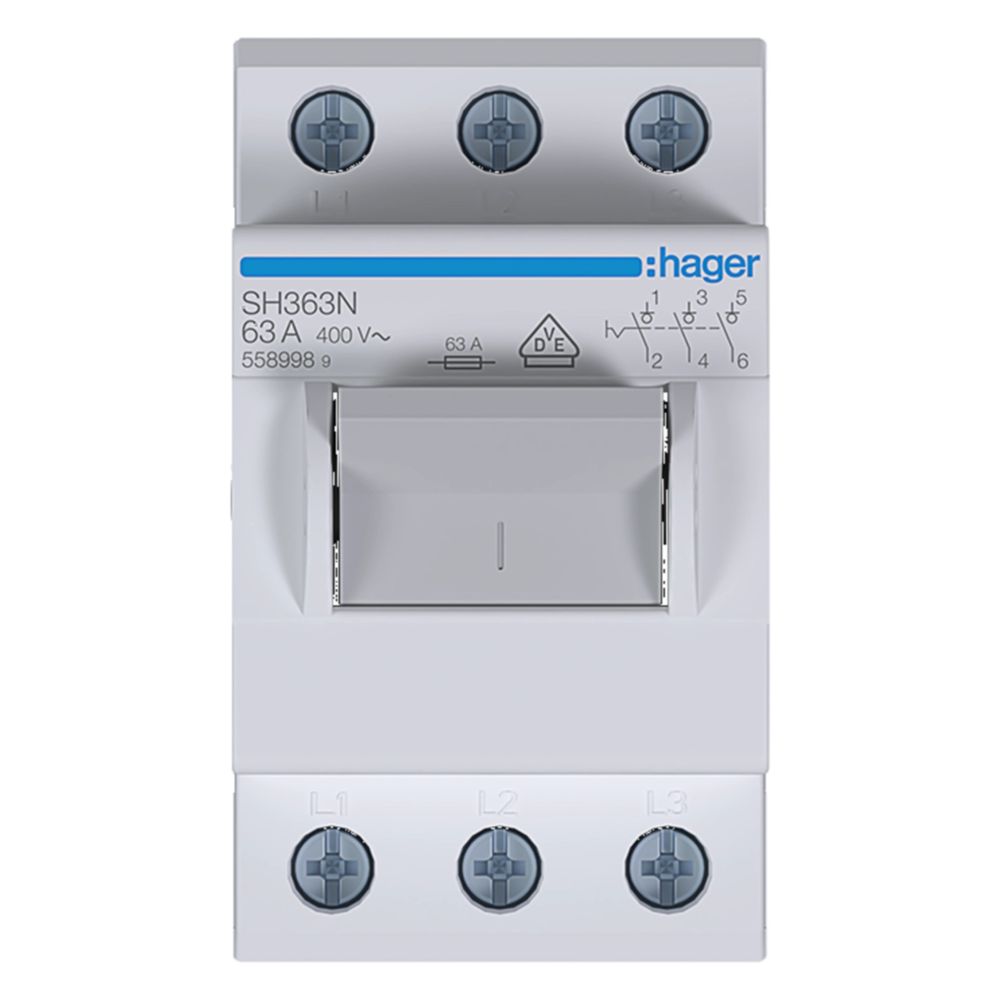 hager Kompaktschalter, Ausschalter, 63A, 3 Schließer, 400V AC, 2.5 PLE... HAGER-SH363N 3250615589989 (Abb. 3)