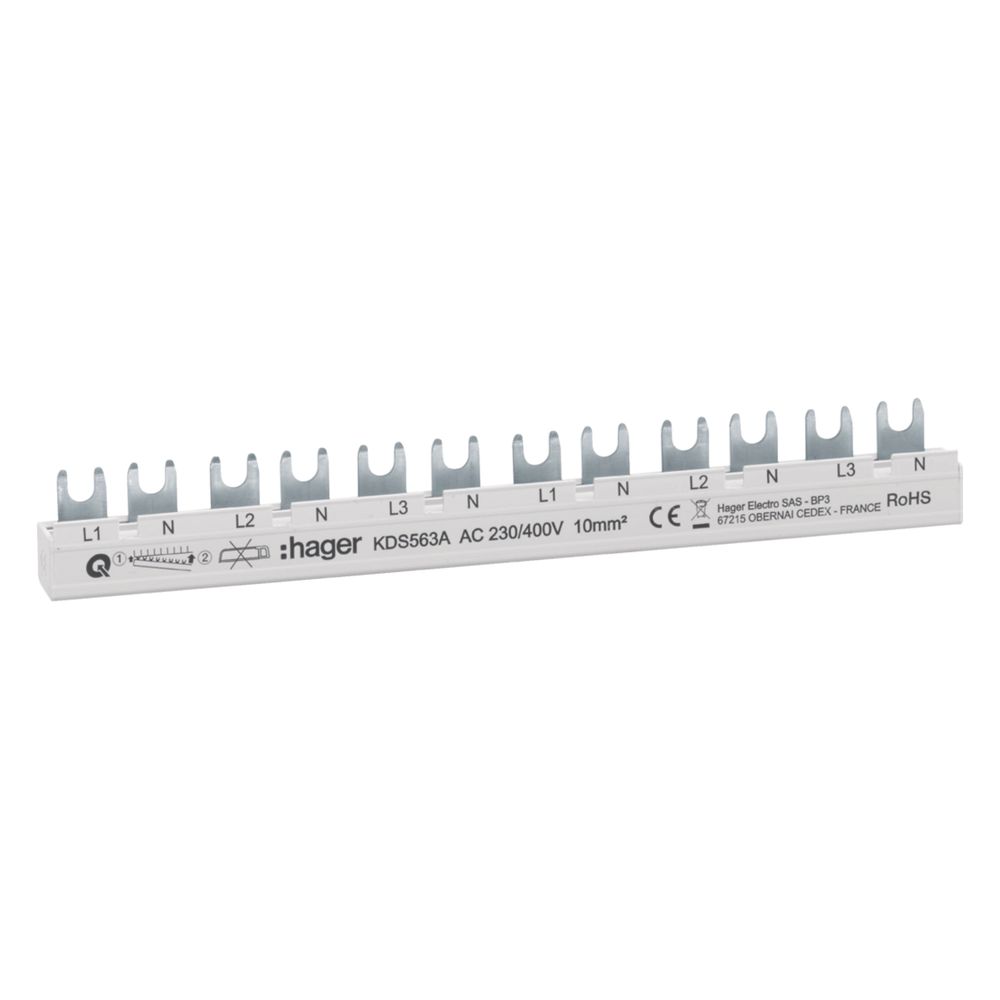 hager Phasenschiene 12 Module 63A L1N-L2N-L3N-L1N-L2N-L3N QuickBusbar... HAGER-KDS563A 3250613710095 (Abb. 1)