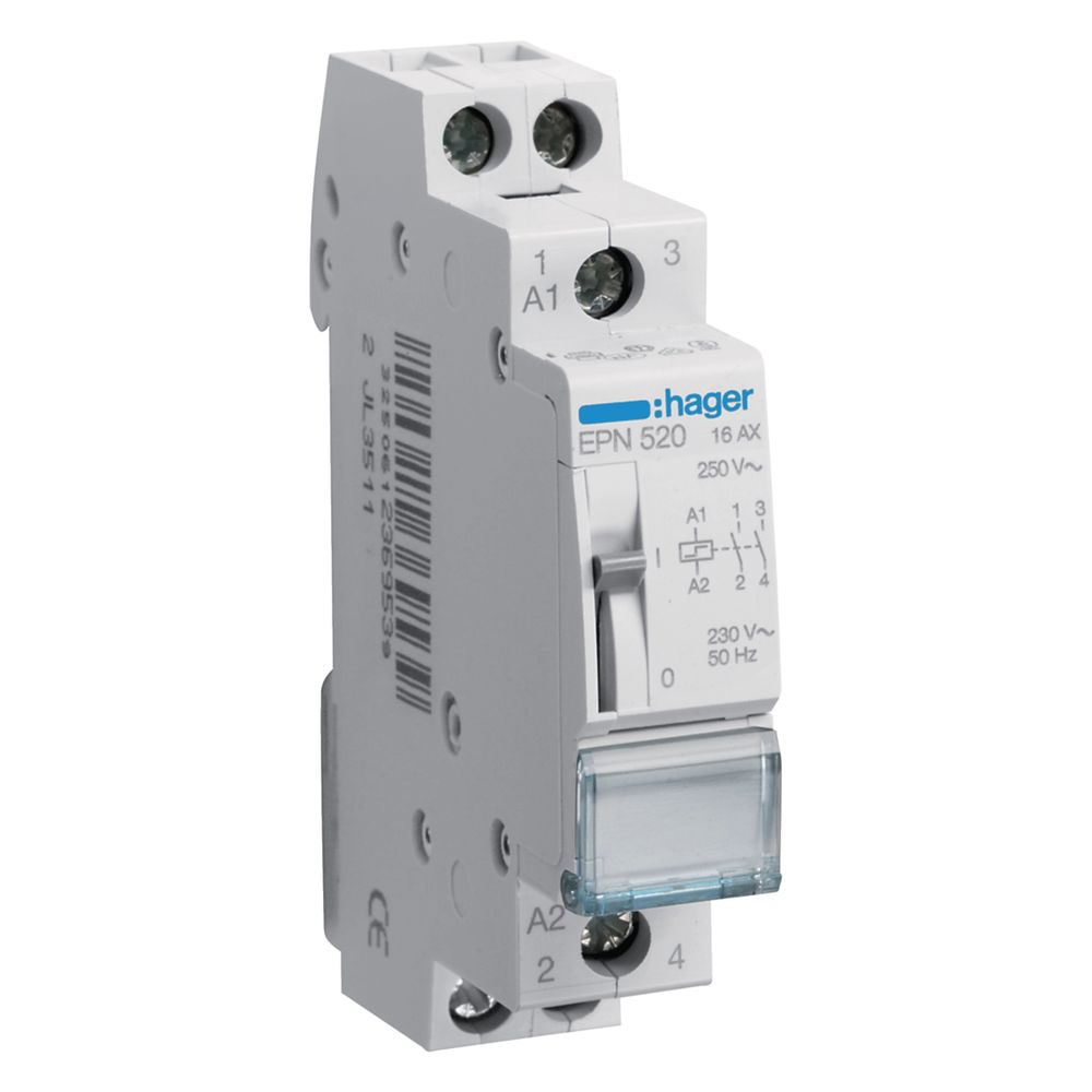 hager Fernschalter 2 Schließer 230V AC 110V DC 16A 1PLE... HAGER-EPN520 3250612369539 (Abb. 1)