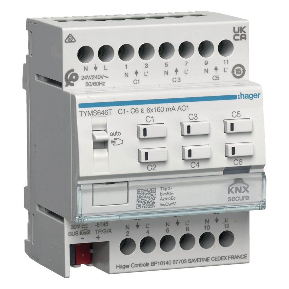 hager Heizungsaktor 6fach KNX Secure für 24/230V Stellantriebe, Triac... HAGER-TYMS646T 3250610050125 (Abb. 1)