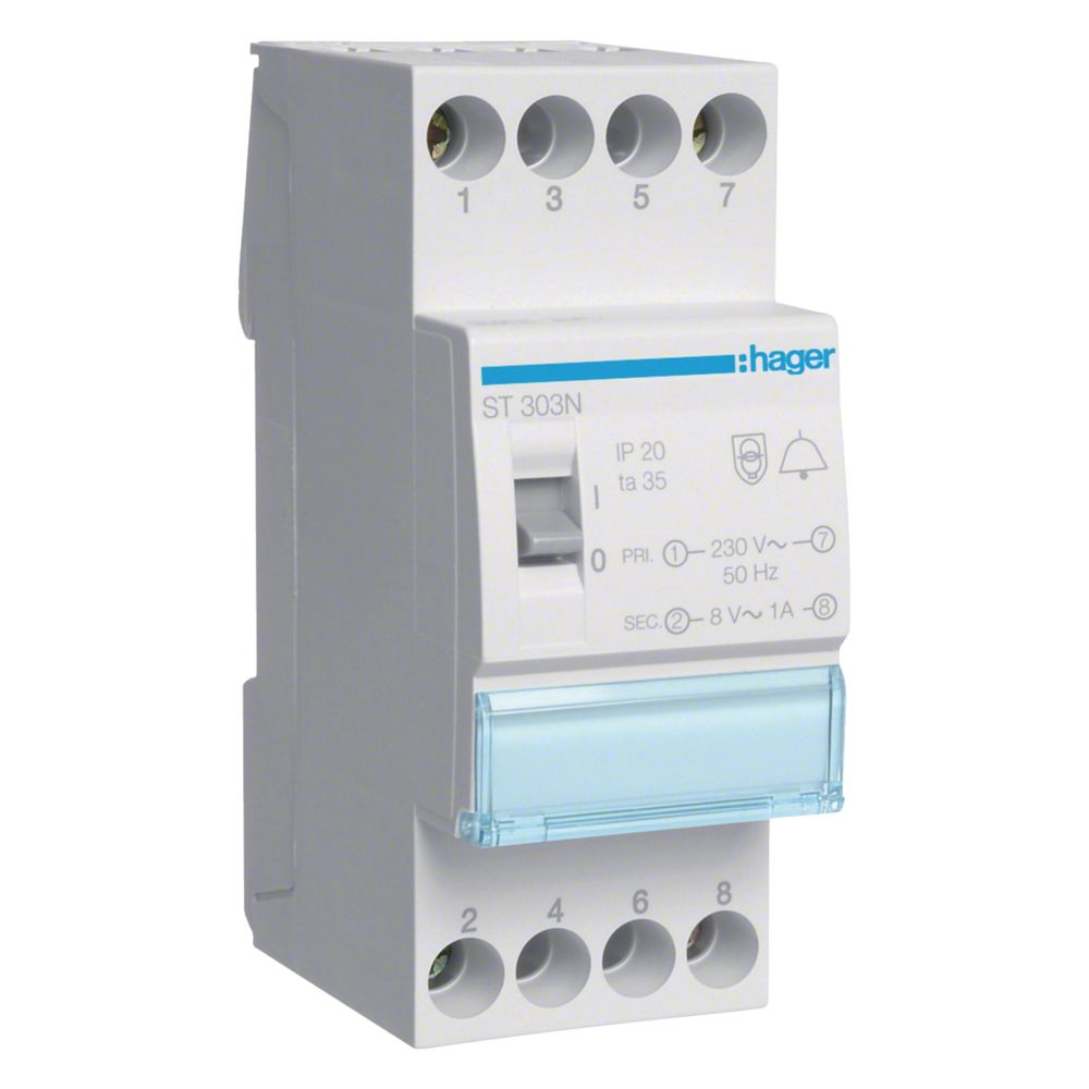 hager Klingeltrafo 230V / 8V 8VA mit Ausschalter 2PLE... HAGER-ST303N 3250615703040 (Abb. 1)