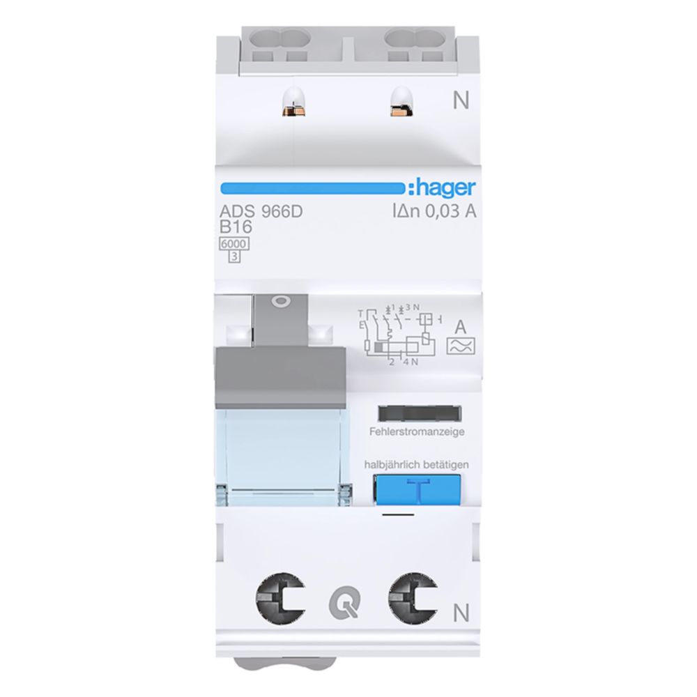 hager Fehlerstrom-Leitungsschutzschalter, FI/LS-Schalter, 1P+N 6kA C-16A 30mA Typ A... HAGER-ADS966D 3250611068228 (Abb. 3)