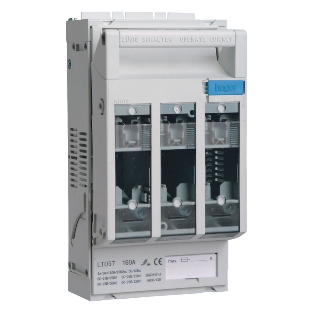 hager Sicherungslasttrennschalter LT NH00/60mm 160A, Prismenklemme für Cu/Al bis 70mm2... HAGER-LT057 3250614200571 (Abb. 1)