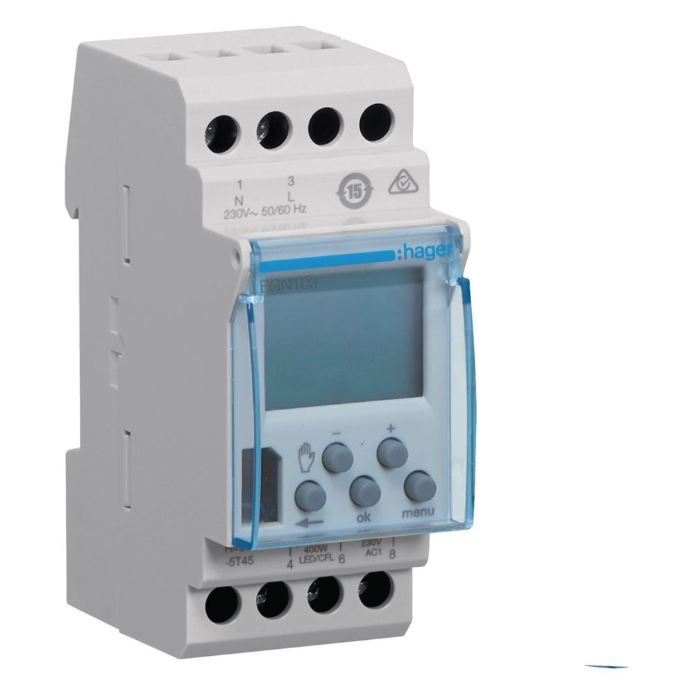 hager Wochenschaltuhr, 1 Wechsler, 16A, 2 PLE, digitale Schaltuhr für Hutschiene... HAGER-EGN103 3250618502435 (Abb. 1)