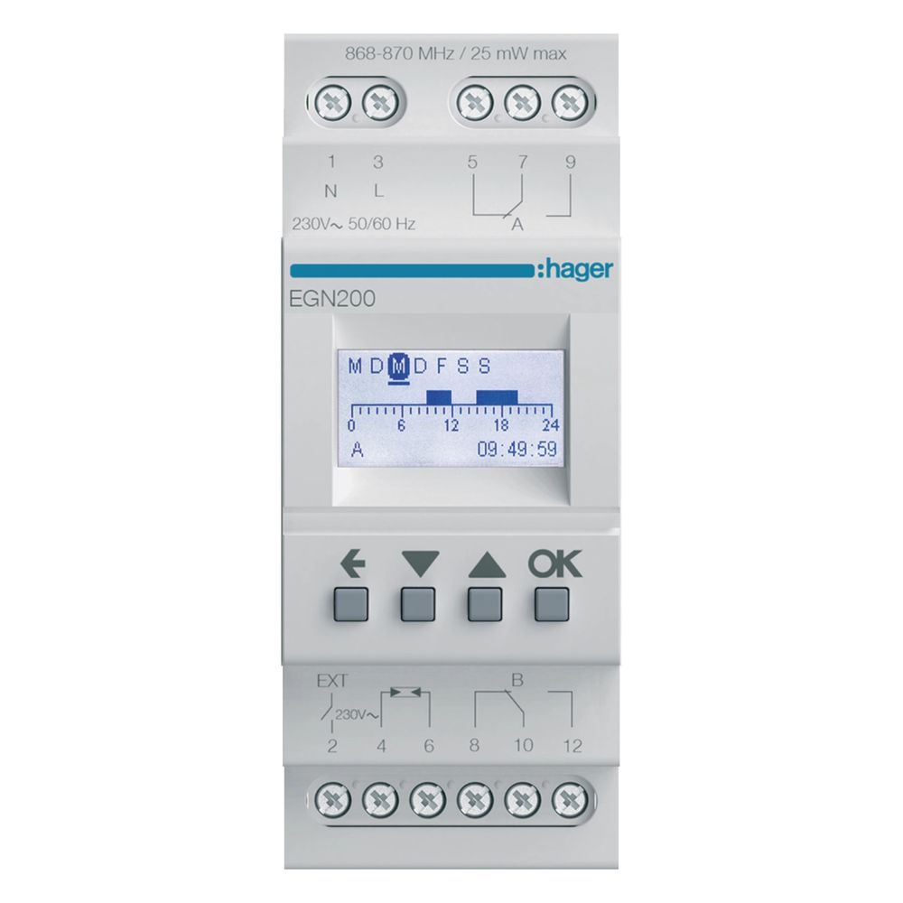 hager Digitale Multifunktions-Zeitschaltuhr für Hutschiene mit Bluetooth, 2-Kanal... HAGER-EGN200 3250617579919 (Abb. 2)