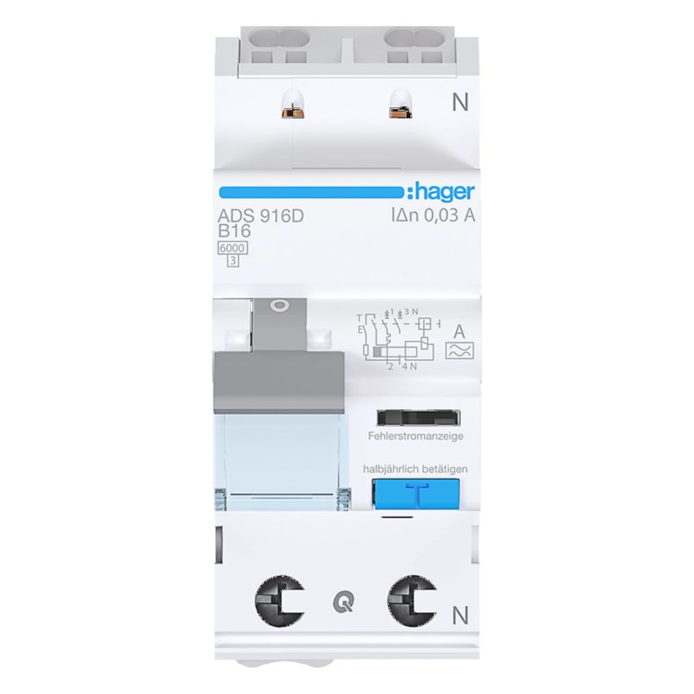 hager Fehlerstrom-Leitungsschutzschalter, FI/LS-Schalter, 1P+N 6kA B-16A 30mA Typ A... HAGER-ADS916D 3250611068143 (Abb. 4)
