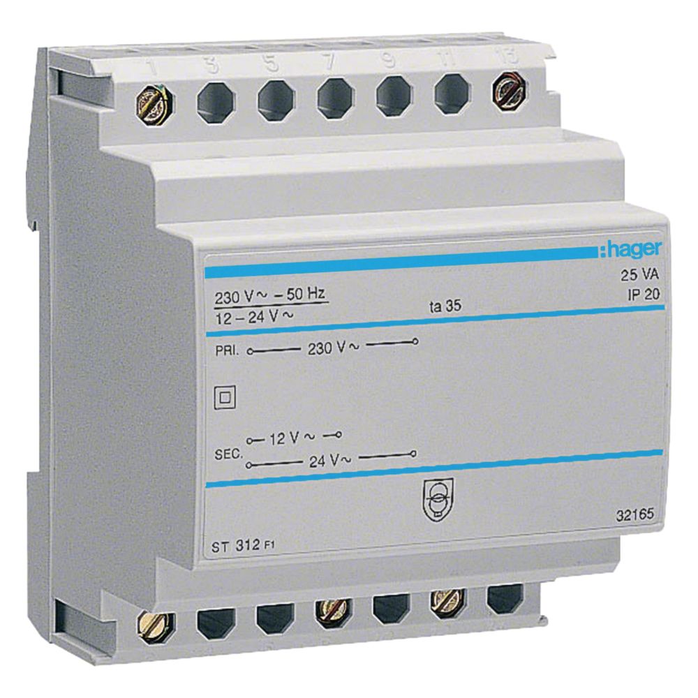 hager Sicherheitstrafo 230V / 12V und 24V 25VA 4PLE... HAGER-ST312 3250615703125 (Abb. 1)