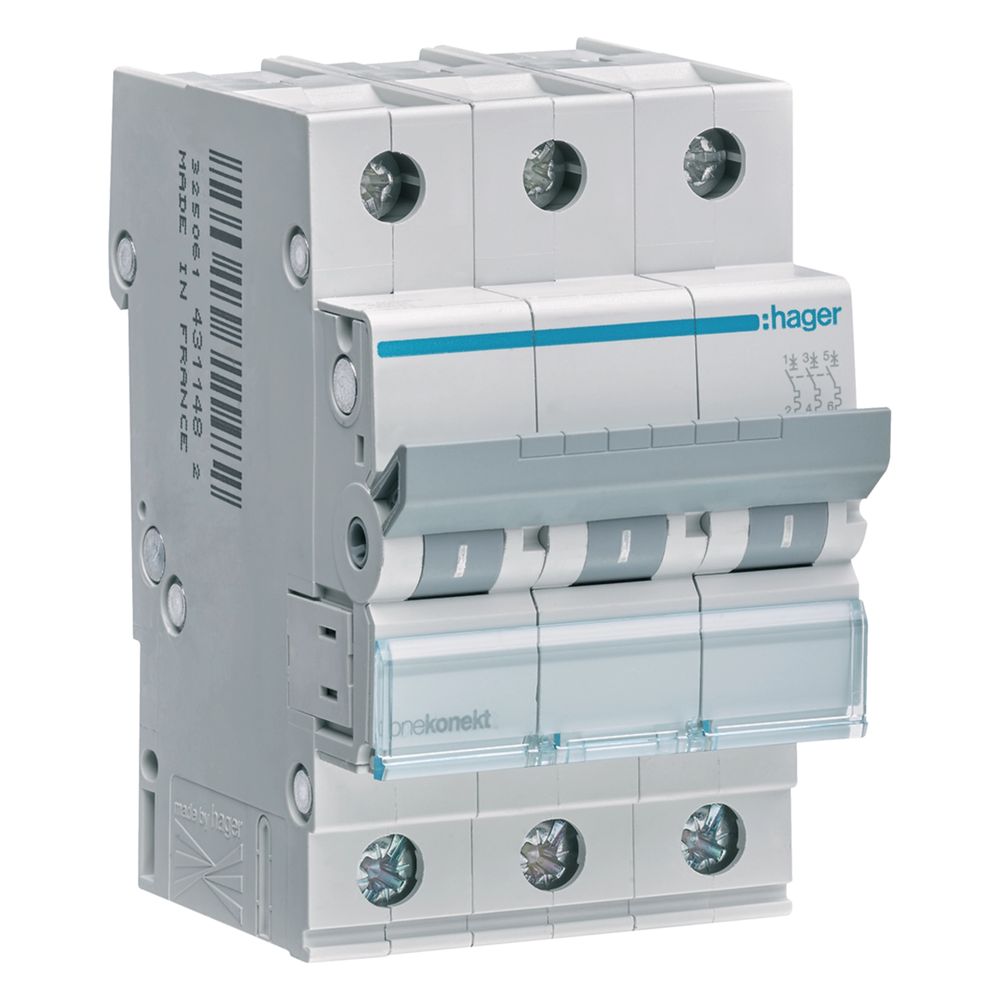 hager Leitungsschutzschalter 3 polig 6kA C-Charakteristik 50A 3 Module... HAGER-MCN350 3250614311505 (Abb. 1)