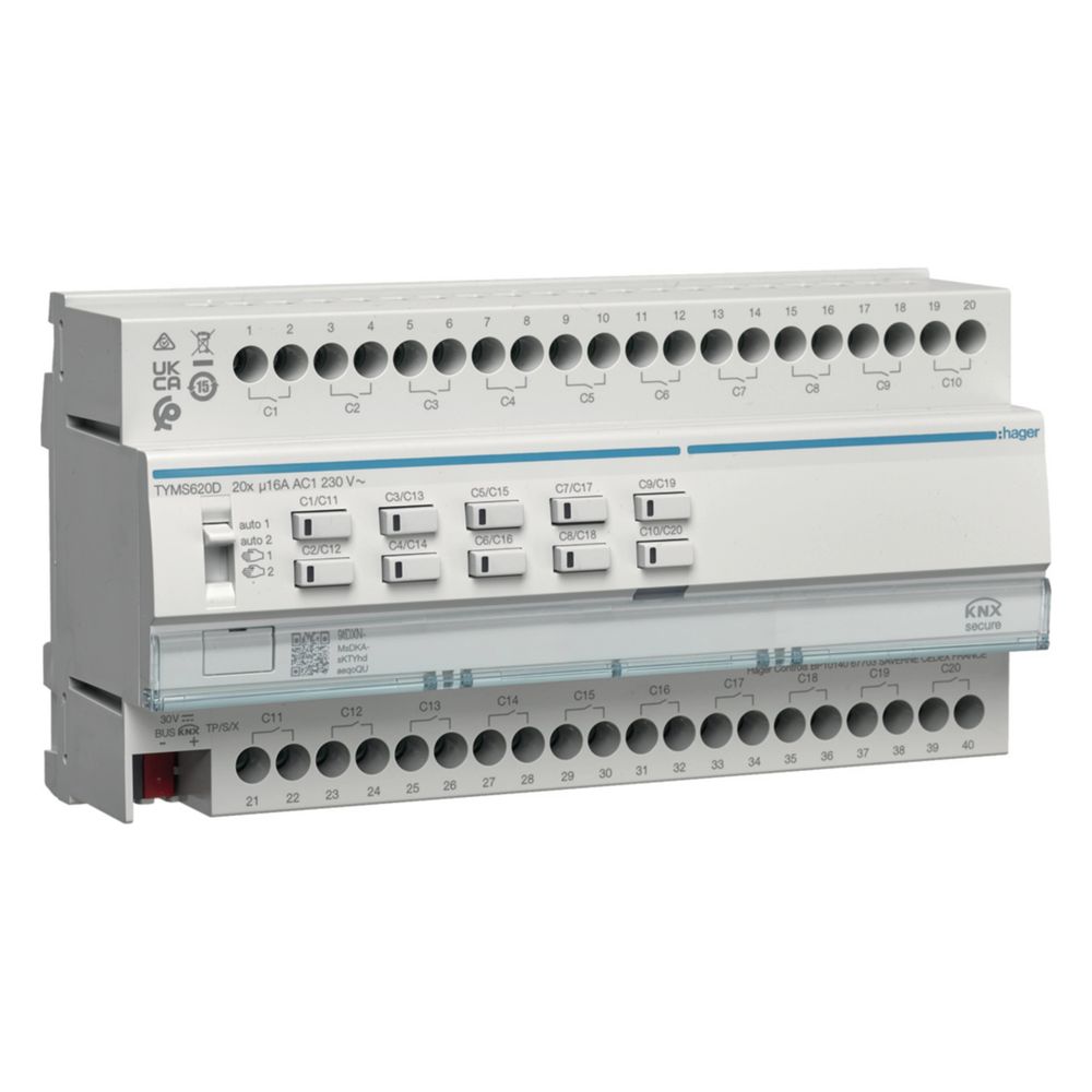 hager Schalt-/Jalousieaktor 20/10fach KNX Secure, 16A, C-Last... HAGER-TYMS620D 3250610050071 (Abb. 1)