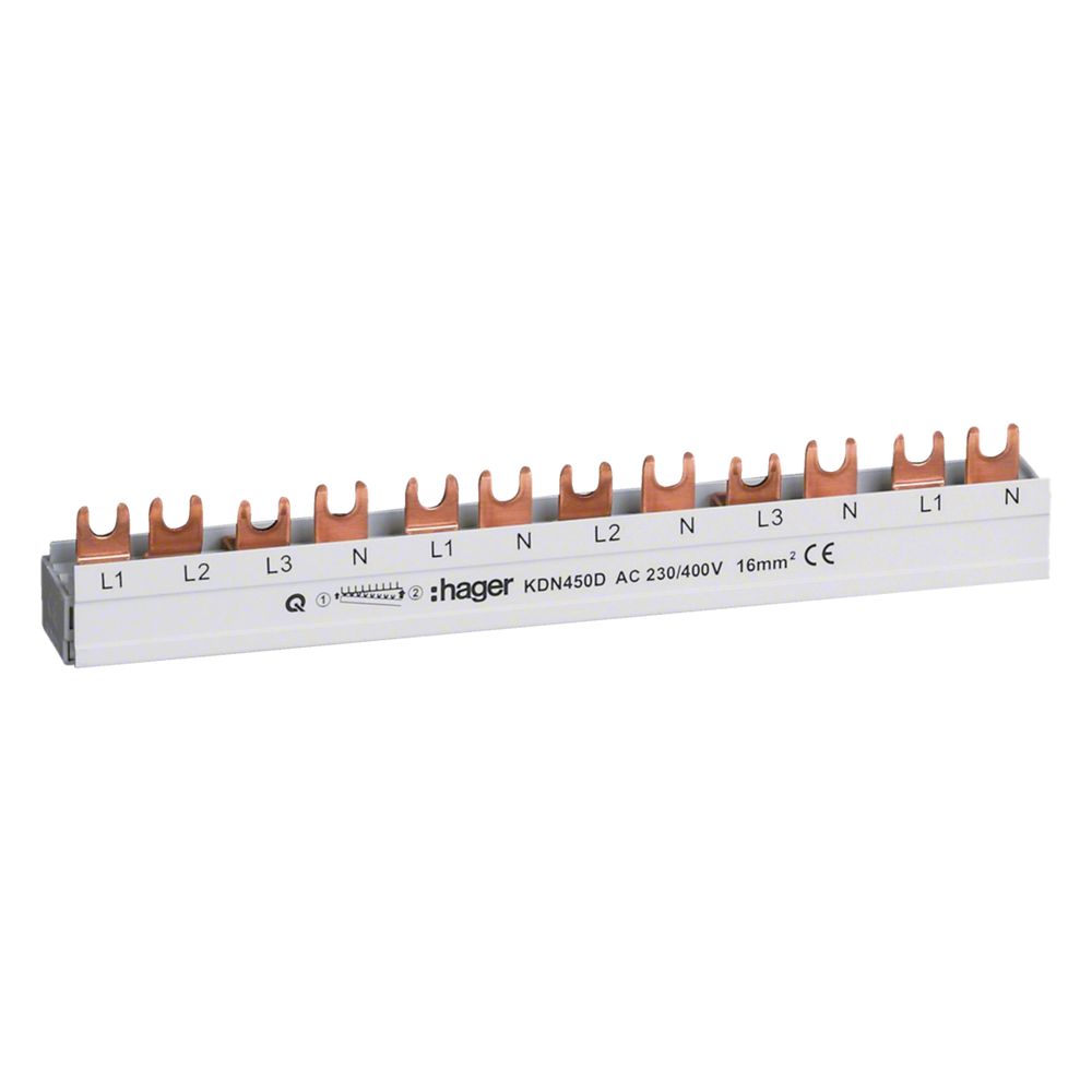 hager Phasenschiene 3P+N 80A Gabel 16mm2 12M für 3P+N Einspeisung u. 1P+N Abgänge... HAGER-KDN450D 3250613741075 (Abb. 1)