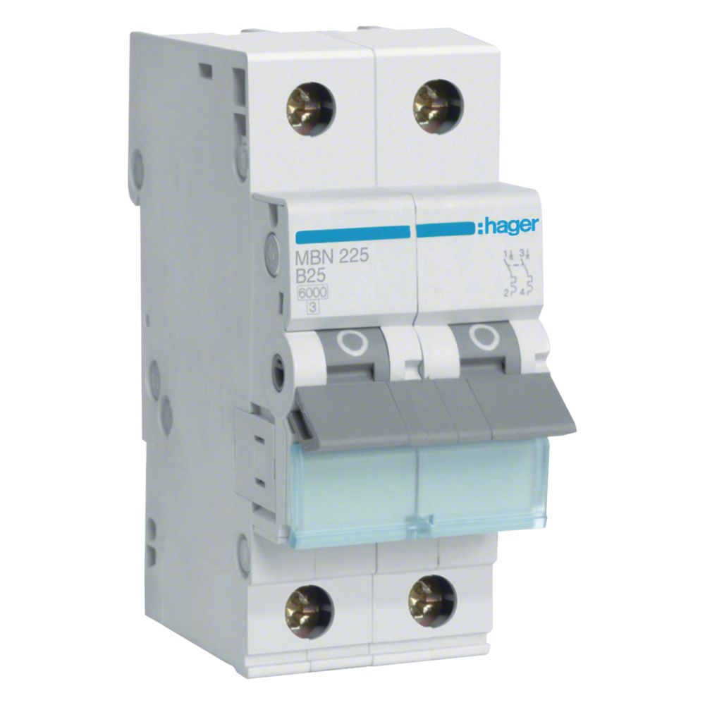 hager Leitungsschutzschalter 2 polig 6kA B-Charakteristik 25A 2 Module... HAGER-MBN225 3250614310270 (Abb. 1)