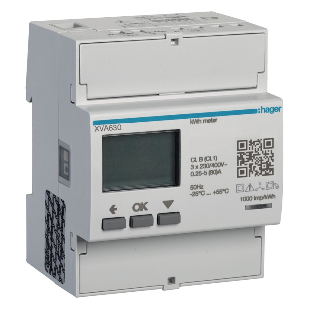hager 3-Phasen Energiezähler zur Messung des PV-Überschuss für Ladestationen... HAGER-XVA630 3250610087084 (Abb. 1)
