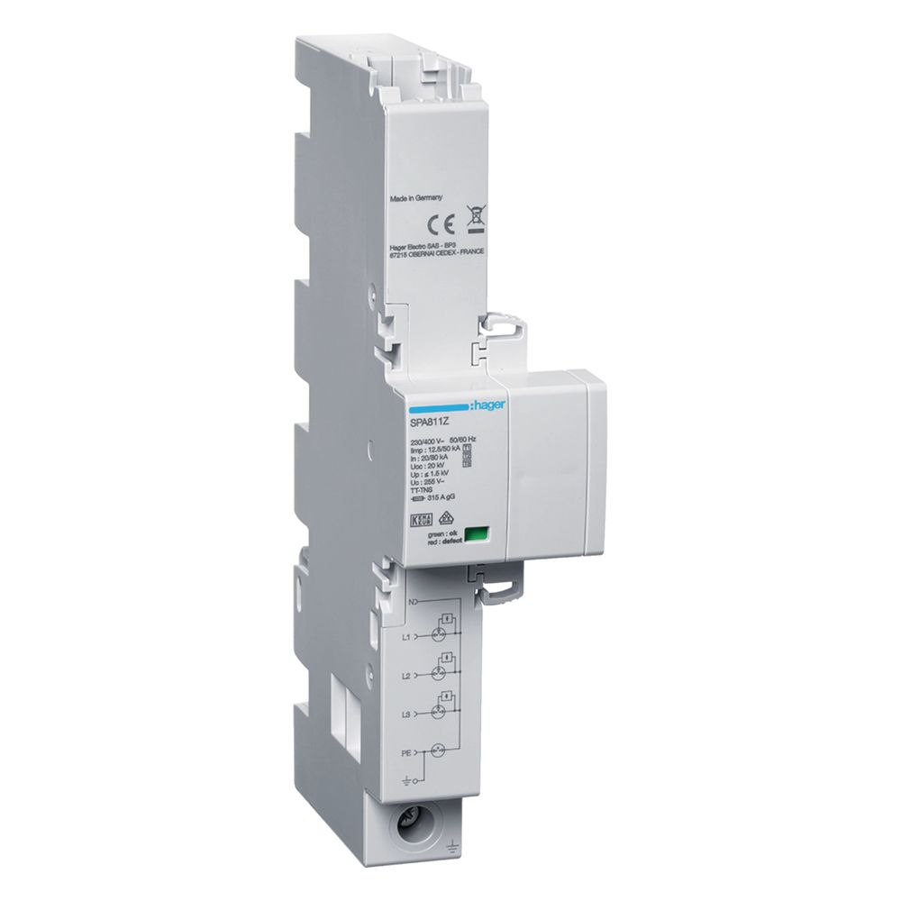 hager Kombiableiter T1+T2+T3 4P Iimp 12,5kA TT+TNS 315A, Überspannung und Blitzstrom... HAGER-SPA811Z 3250615515032 (Abb. 1)