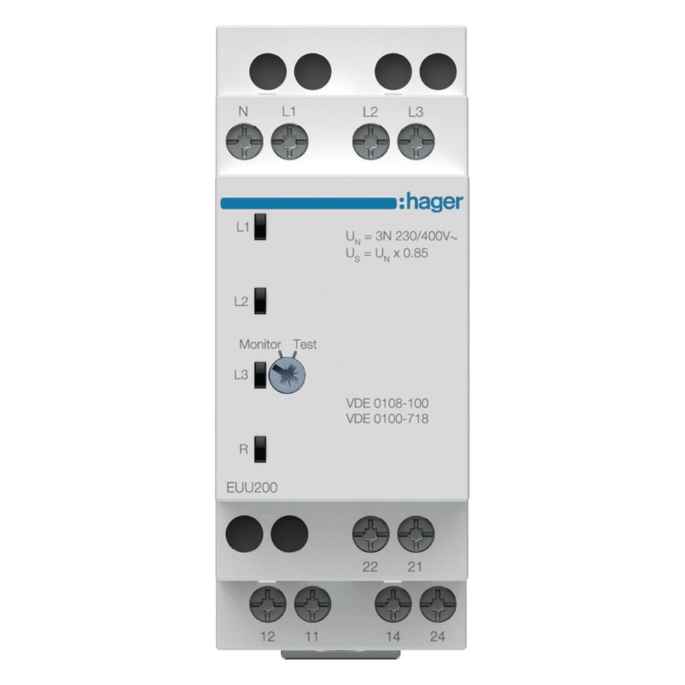 hager Kontrollrelais Unterspannung VDE 1P u. N/3P u. N 2 Wechsler... HAGER-EUU200 3250615600585 (Abb. 2)