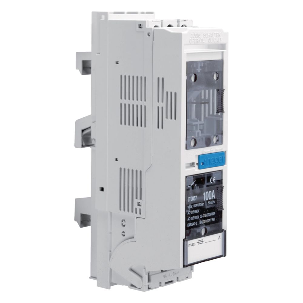 hager Sicherungslasttrennschalter LT NH000/60mm 100A, Rahmenklemme 50mm2, Abgang oben... HAGER-LT0057 3250614200625 (Abb. 1)