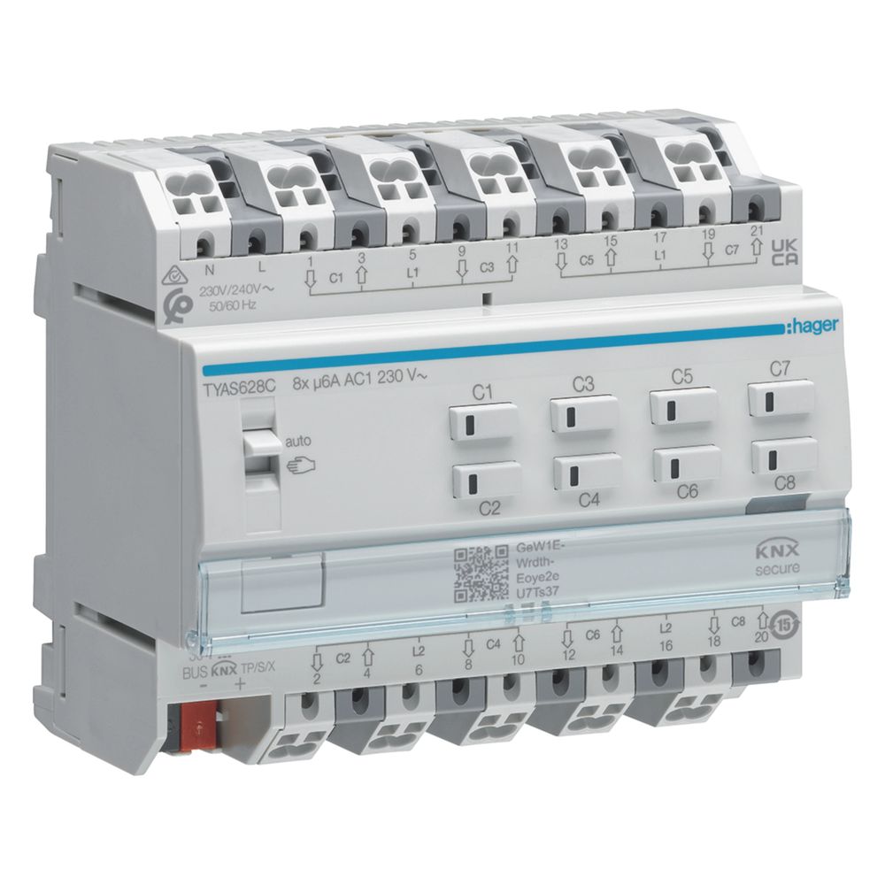 hager Rollladen-/Jalousieaktor 8fach KNX Secure, 230V... HAGER-TYAS628C 3250610050095 (Abb. 1)
