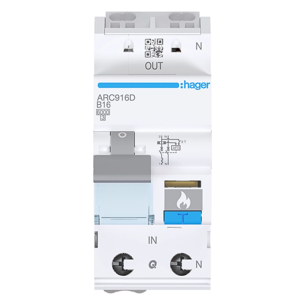 hager Fehlerlichtbogen-Schutzeinrichtung AFDD, mit LS-Schalter 1P+N 6kA B-16A 2M Typ A... HAGER-ARC916D 3250611012665 (Abb. 3)