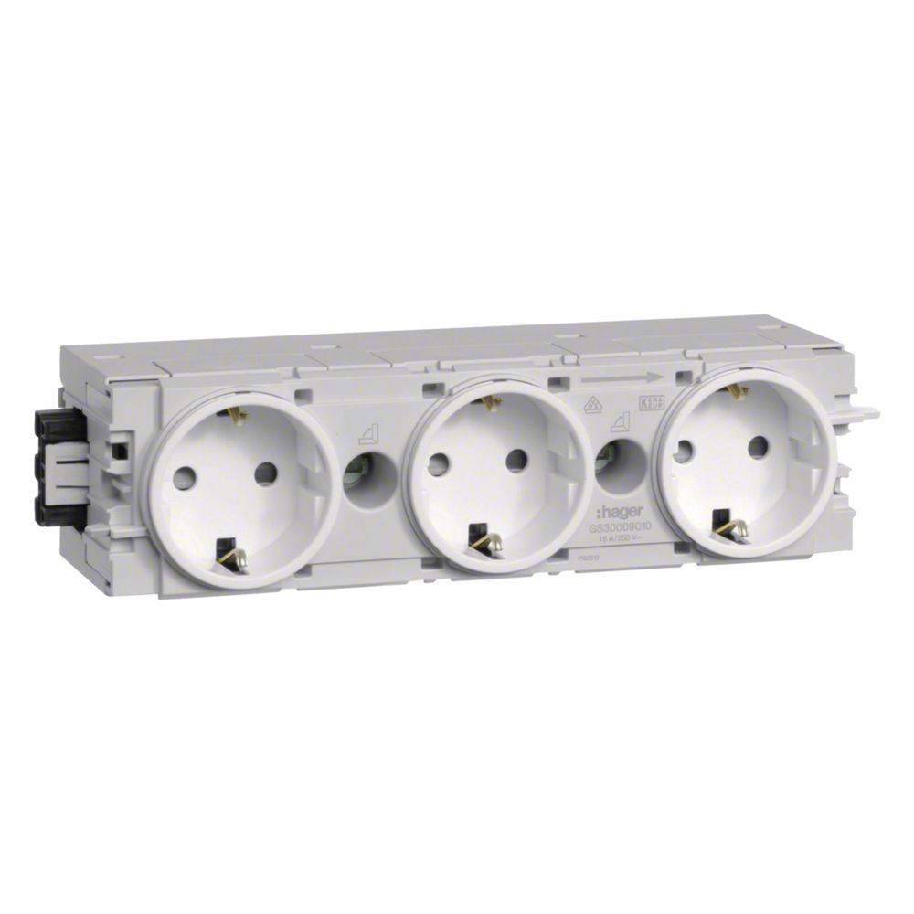 hager SCHUKO Dreifachsteckdose mit Wago Steck-/Klemmtechnik C-Profil in verkehrsweiß... HAGER-GS30009016 4012740993722 (Abb. 1)