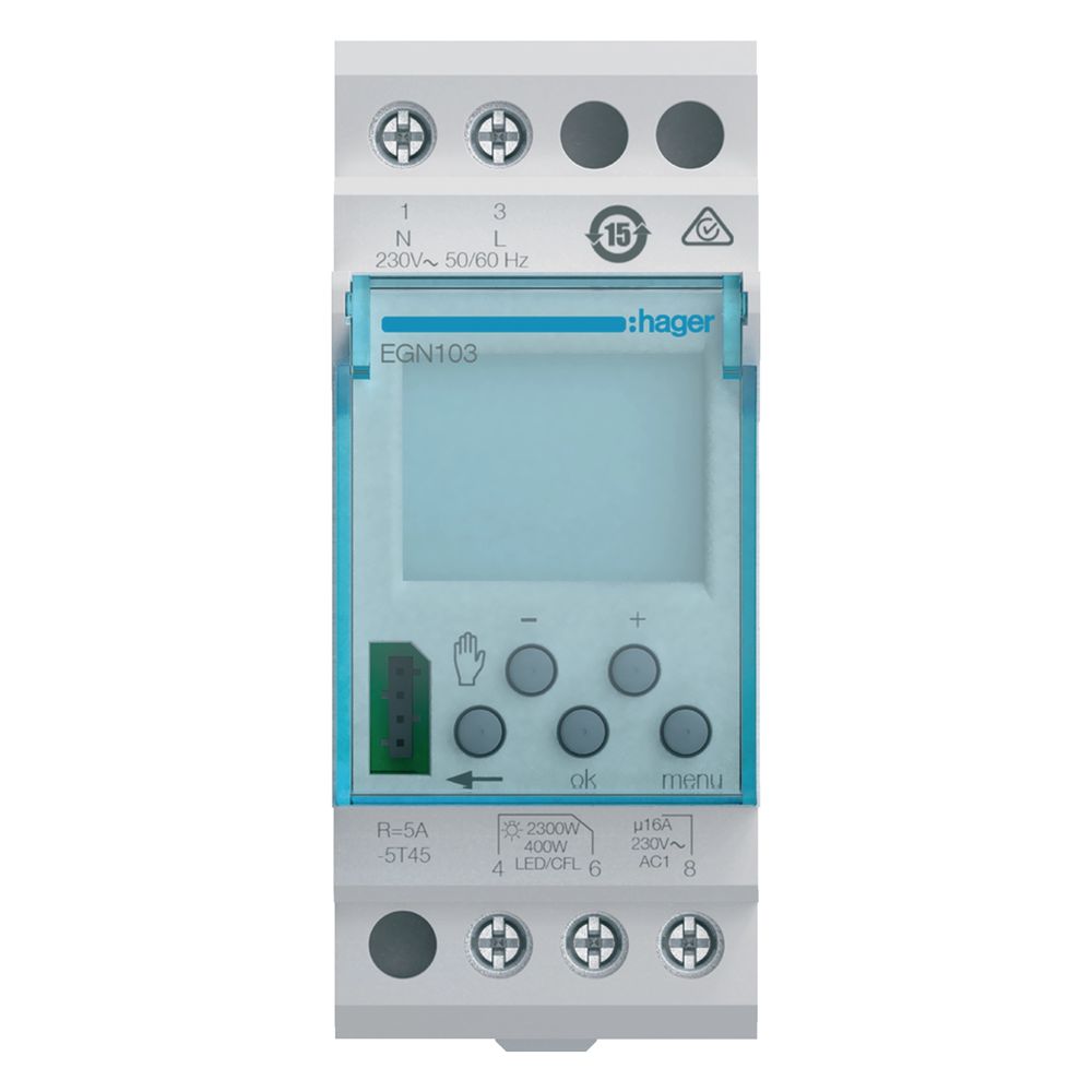 hager Wochenschaltuhr, 1 Wechsler, 16A, 2 PLE, digitale Schaltuhr für Hutschiene... HAGER-EGN103 3250618502435 (Abb. 3)