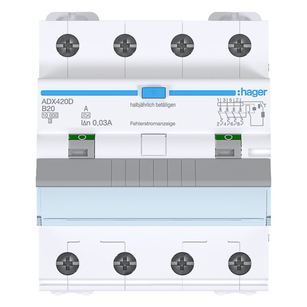 hager Fehlerstrom-Leitungsschutzschalter, FI/LS-Schalter 4-polig 10kA B-20A 30mA Typ A... HAGER-ADX420D 3250611016977 (Abb. 3)