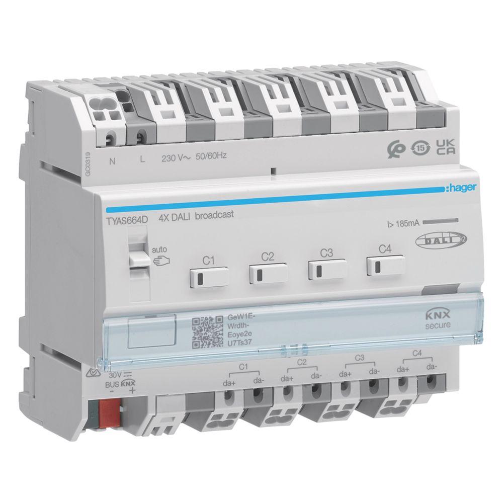 hager KNX/DALI 2 Aktor 4-fach, Broadcast, KNX Secure, easy, RGB(T)W... HAGER-TYAS664D 3250610050378 (Abb. 1)