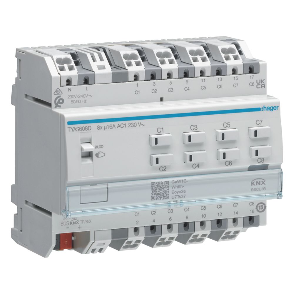 hager Schalt-/Jalousieaktor 8/4-fach KNX Secure, 16A, C-Last... HAGER-TYAS608D 3250610050088 (Abb. 1)