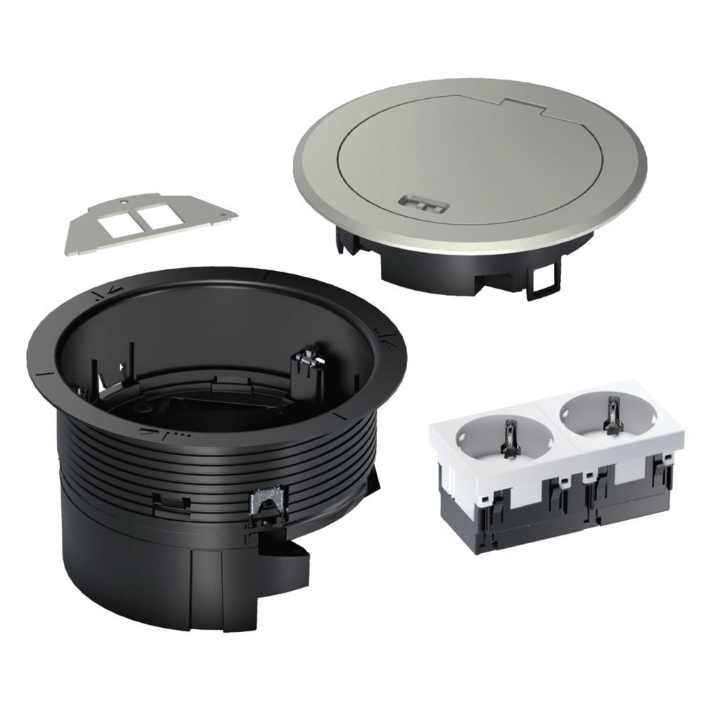 hager Bodensteckdose mit Metall-Klappdeckel silber, inkl. 2-fach Schuko-Steckdose... HAGER-BSR02D01 4012740028653 (Abb. 2)