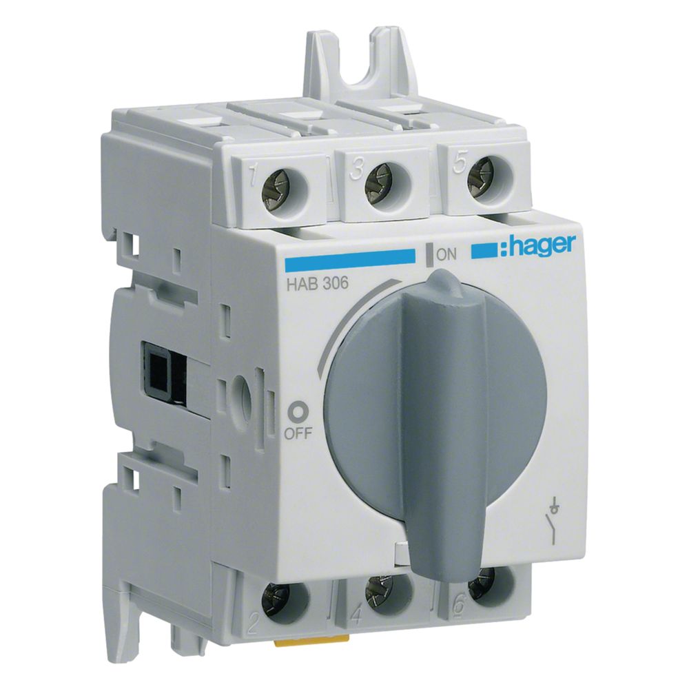 hager Lasttrennschalter 3polig 63A für Hutschiene oder Montageplatte... HAGER-HAB306 3250613140267 (Abb. 1)