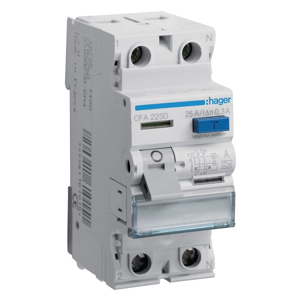 hager Fehlerstromschutzschalter 2 polig 6kA 25A 300mA Typ A... HAGER-CFA225D 3250611610151 (Abb. 1)