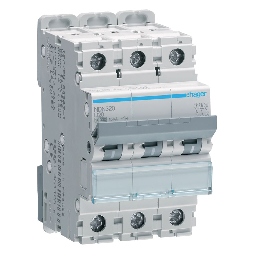 hager Leitungsschutzschalter 3 polig 10kA/15kA D-20A 3M... HAGER-NDN320 3250614611773 (Abb. 1)