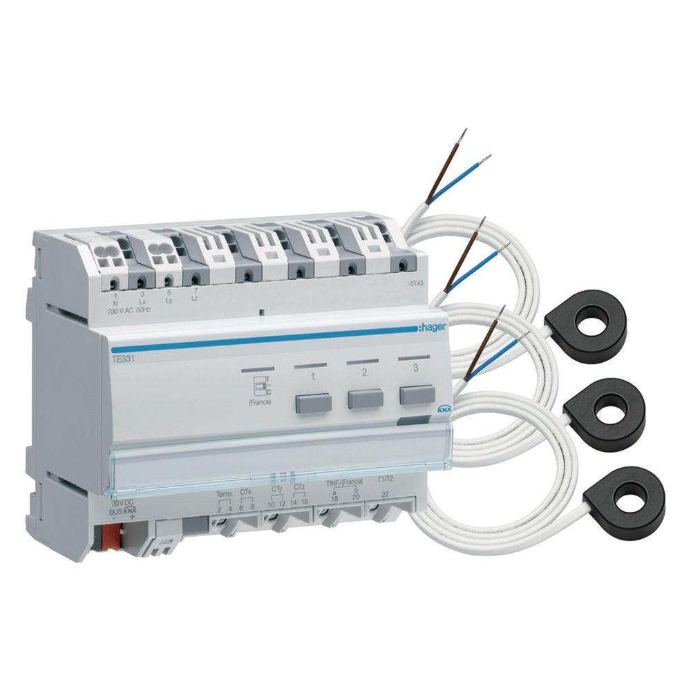 hager Messwertgeber KNX für 3 Stromkreise mit 3 Wandlern... HAGER-TE332 3250615853318 (Abb. 1)