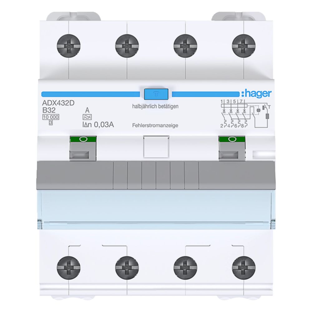 hager Fehlerstrom-Leitungsschutzschalter, FI/-LS-Schalter 4P 10kA B-32A 30mA Typ A... HAGER-ADX432D 3250611016991 (Abb. 3)